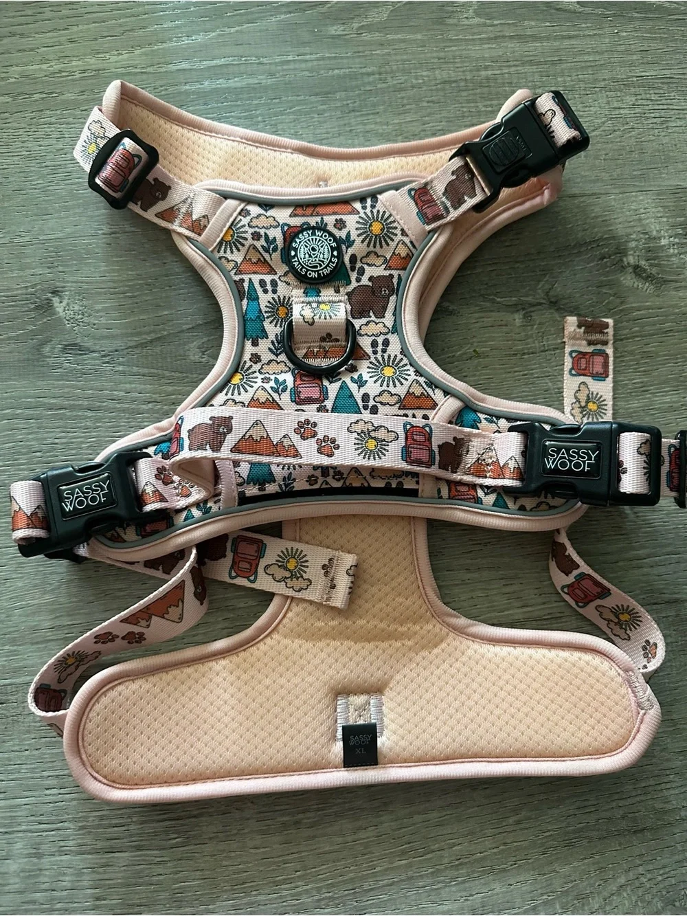 Padded  Outdoor-Print Dog Harness with Teal Accents size XL